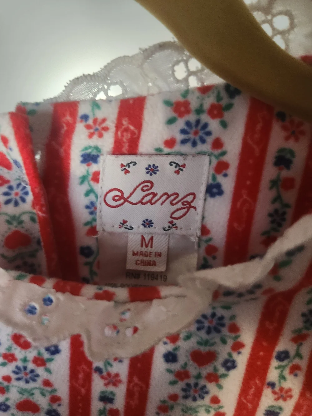 Girls' Red & White Floral Stripe Nightgown with Ruffle Trim